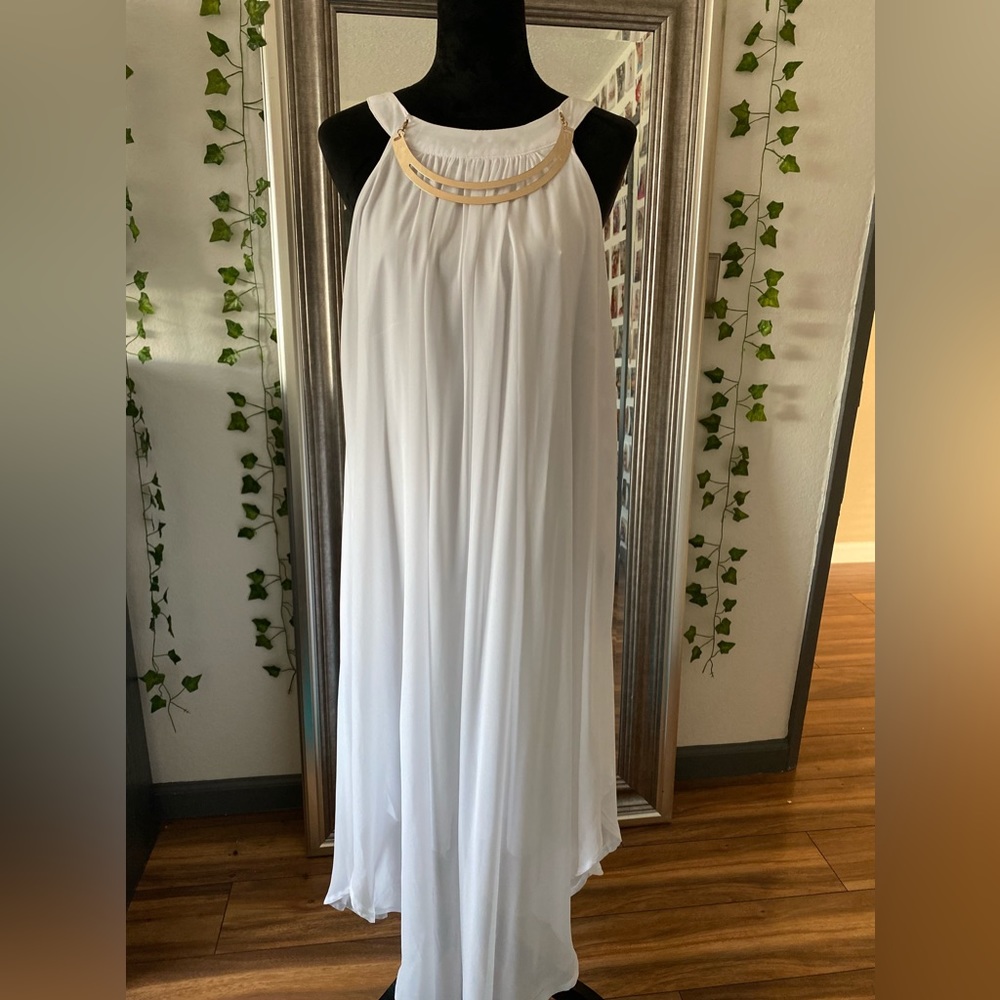 Avenue White Gold Necklace Halter Dress
